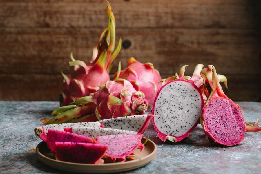 sliced dragon fruit on a counter