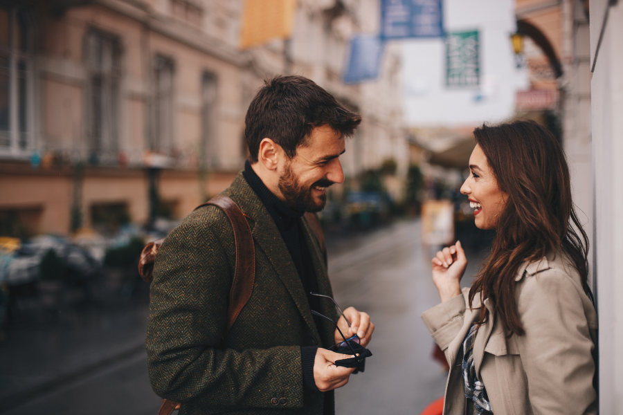 man and woman flirting