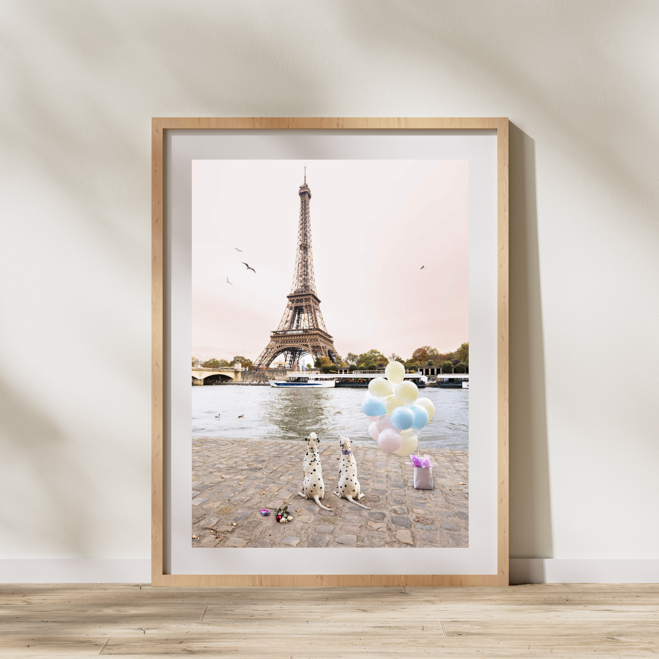 two dogs in front of eiffel tower