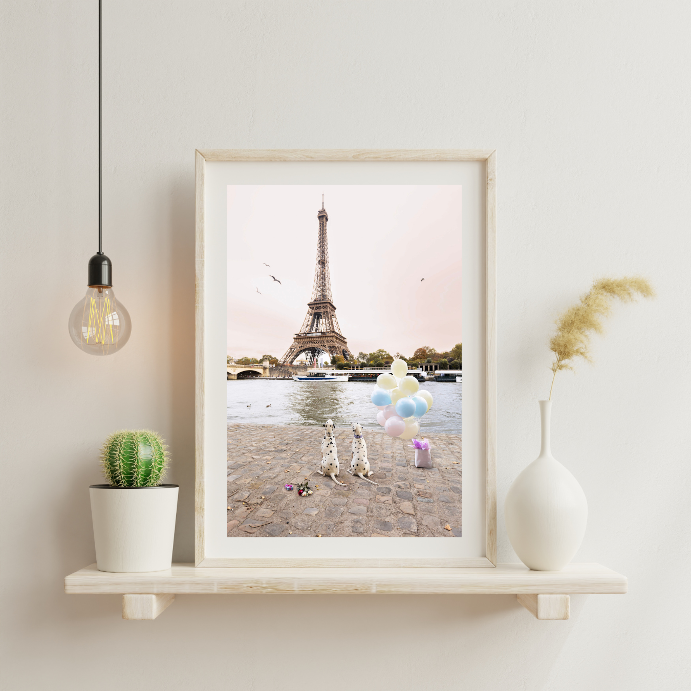 two dogs in a framed photo on a wall