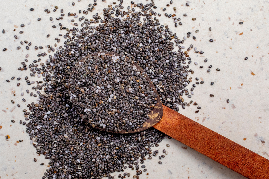 chia seeds and a wooden spoon