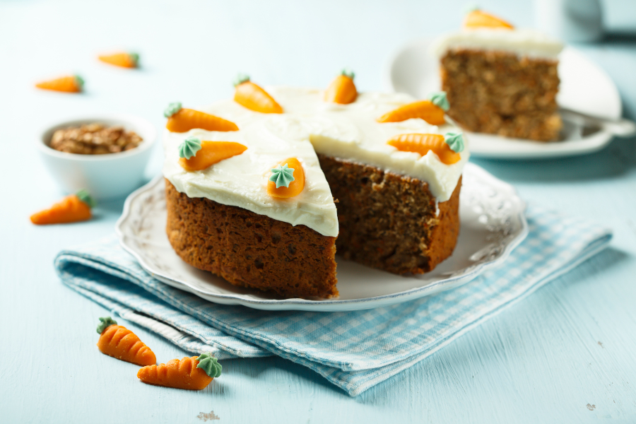 carrot cake on a kitchen table