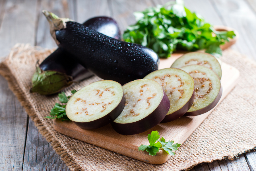 sliced eggplant on a cutting board