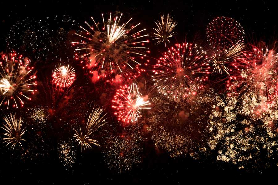 fireworks going off in a night sky