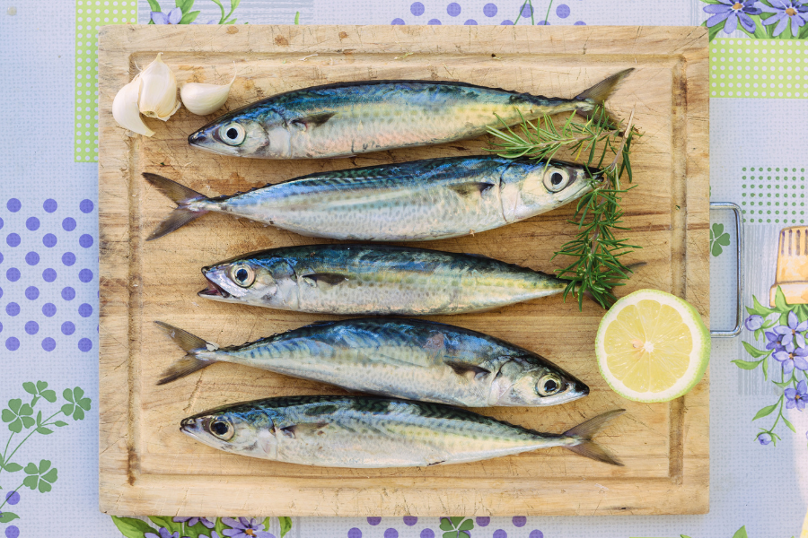 mackerel on a cutting board