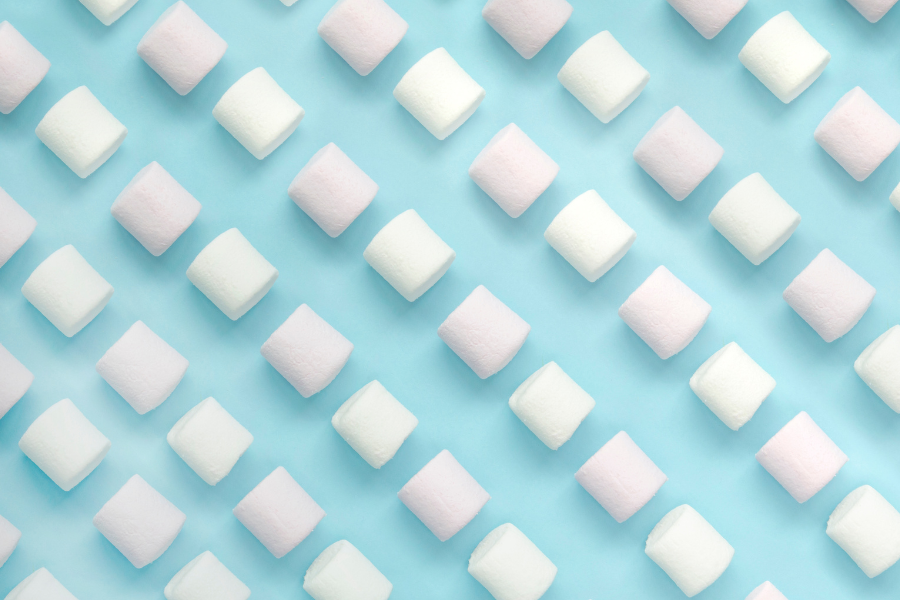 marshmallows on a blue background