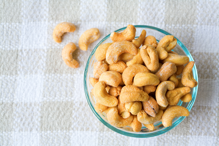 salted cashews in a bowl