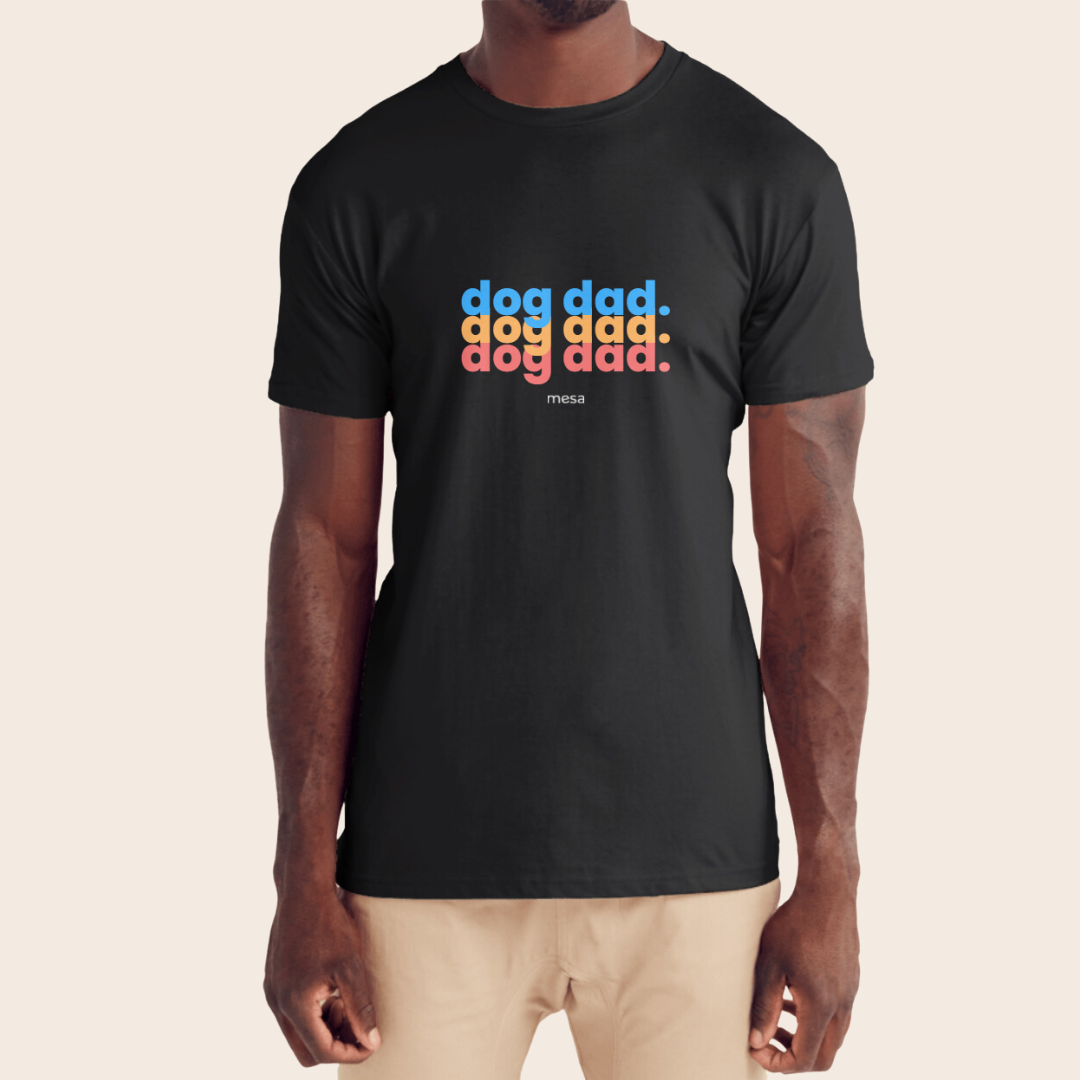 a man wearing a dog dad shirt