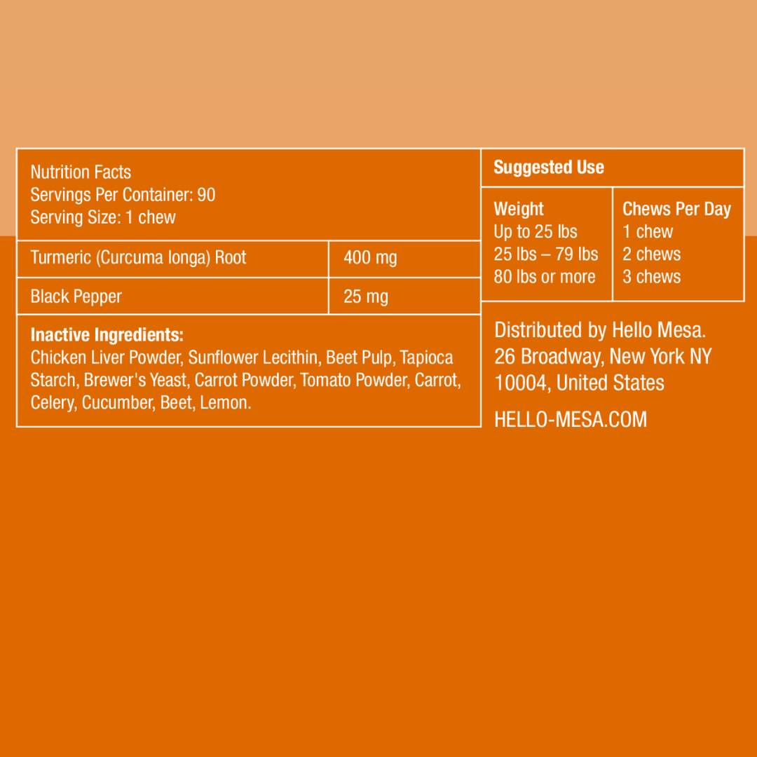 nutrition facts for turmeric dog chews