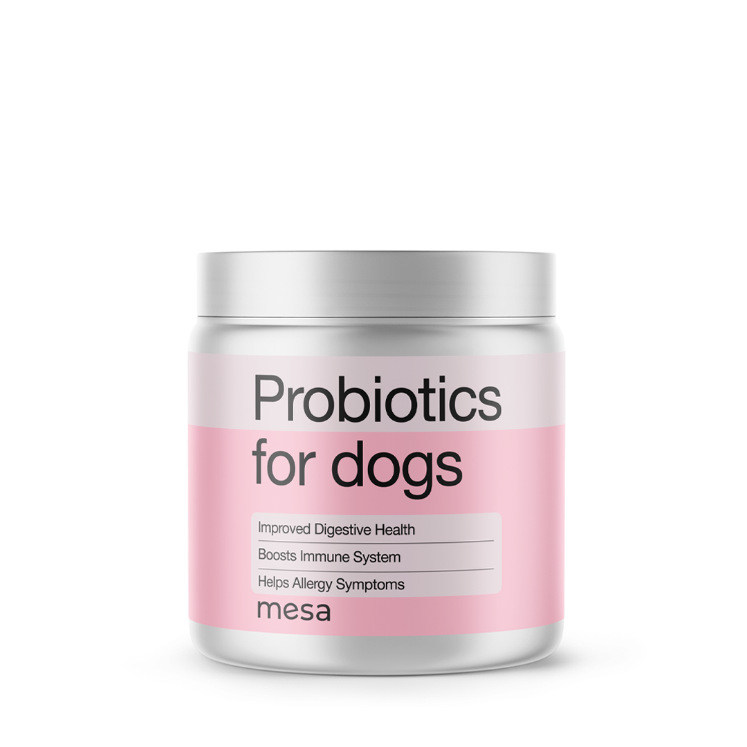 dog probiotics with a pink label